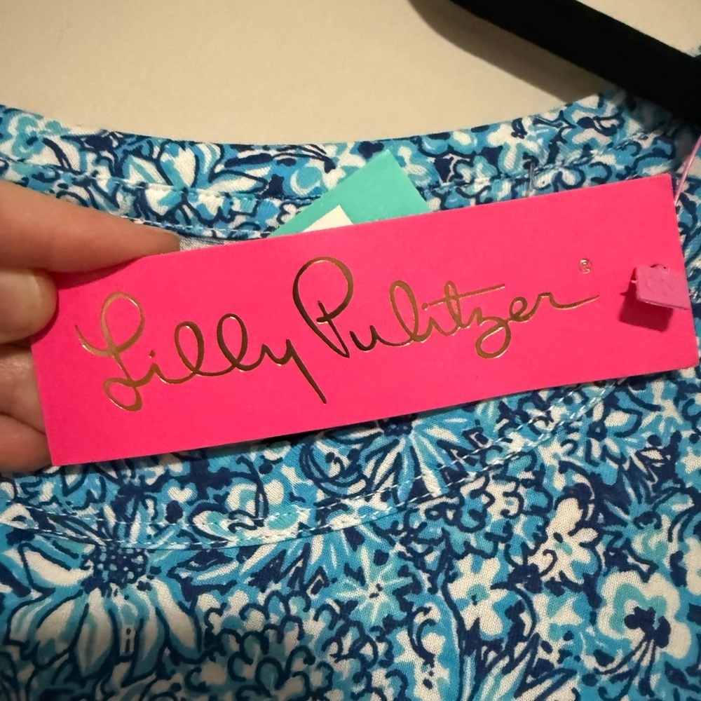 Lilly Pulitzer Belden Blue Floral Elbow Sleeve Shirt Dress Medium Resort Preppy - Picture 7 of 10